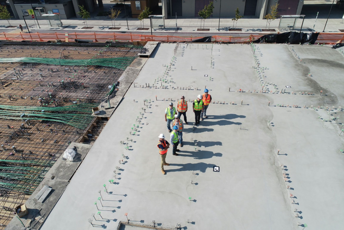 Birds-eye view of concrete contractors.